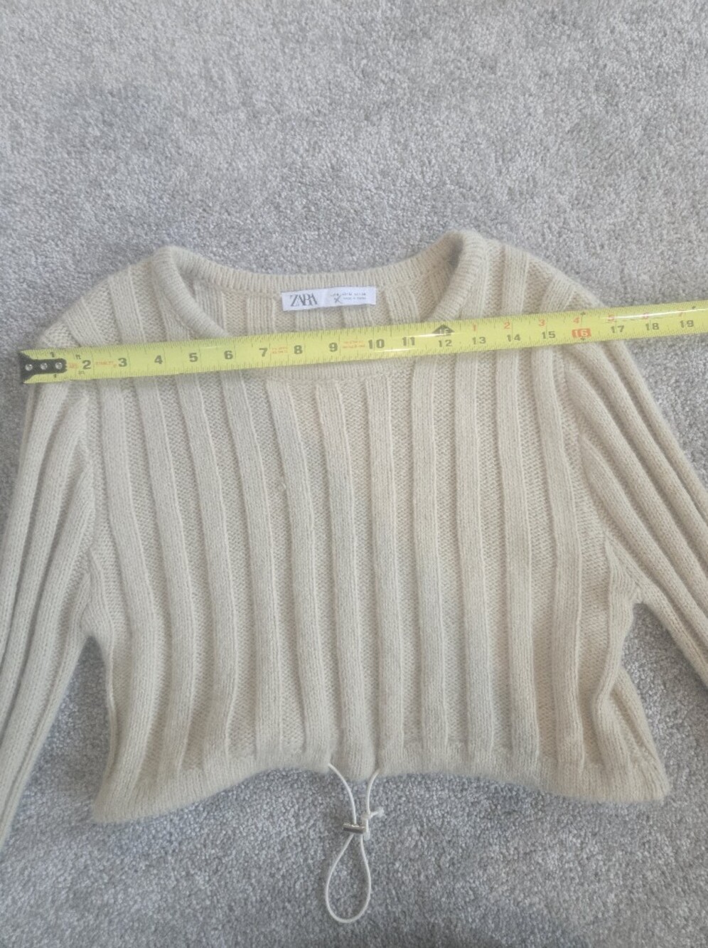 Zara Cropped Ribbed Drawstring Sweater Top - Cream - Picture 3 of 6
